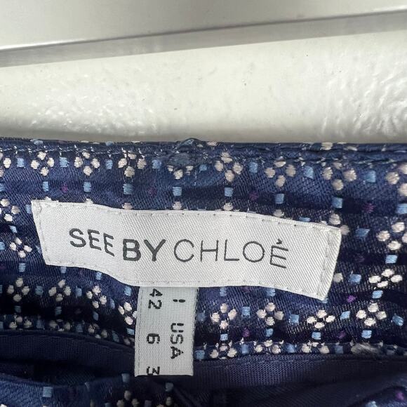 See by Chloe Blue Brocade Straight Leg Pants Pockets Career Sz US 6 - Picture 5 of 8
